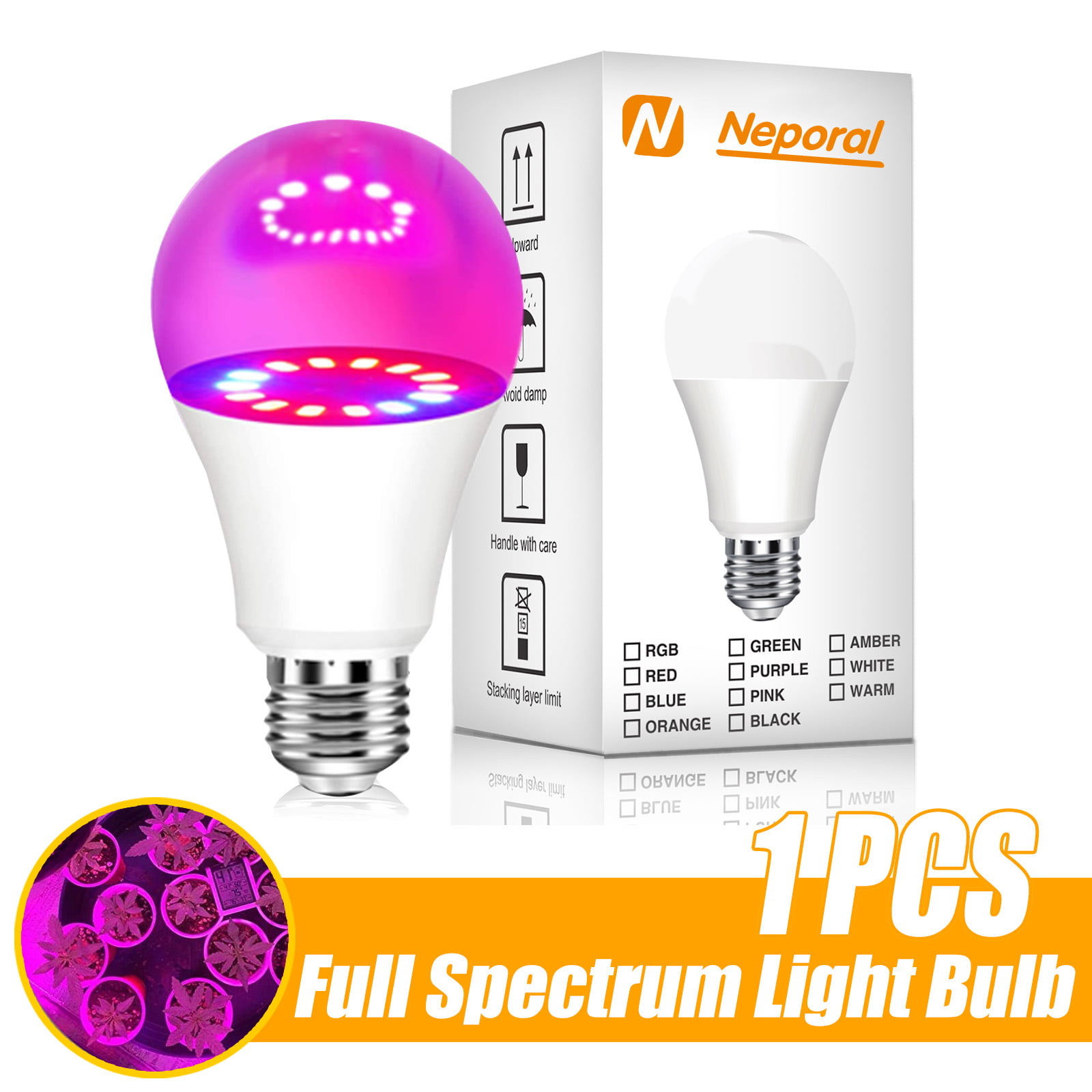 2PCS Full Spectrum E27 E26 LED Grow Light Bulb Lamp for Veg Bloom Indoor Plant 