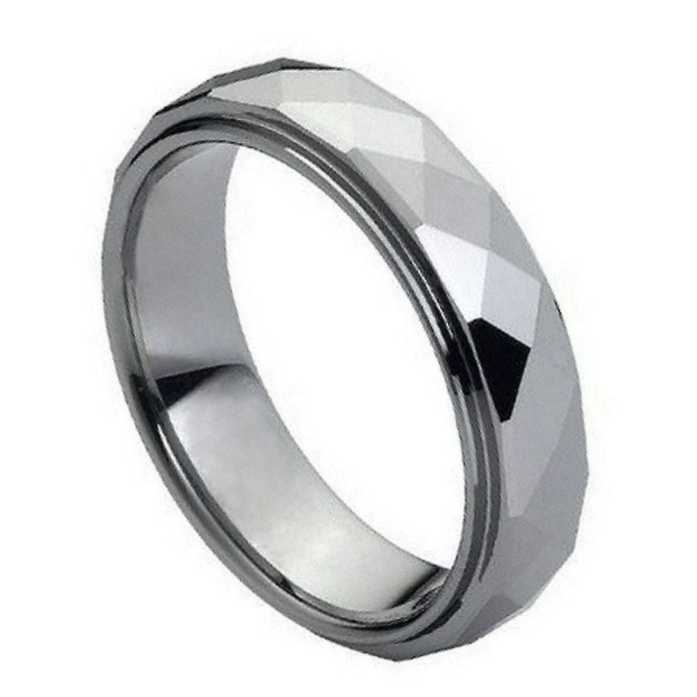 Tungsten Carbide Domed Faceted Ring Stepped Edge 6mm Wedding Band Ring 9 Size