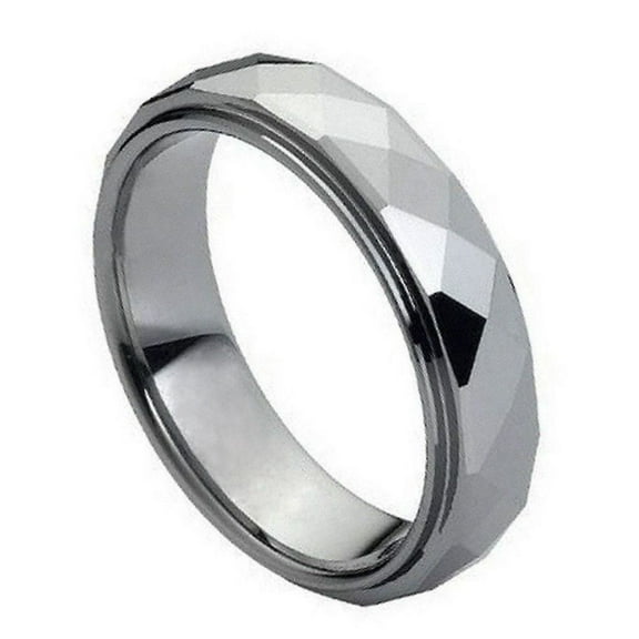 6mm Domed Faceted Ring Stepped Edge Wedding Band Ring For Men Or Ladies