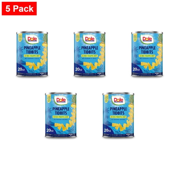 Dole Canned Pineapple Tidbits Fruit In 100% Pineapple Juice 20 oz - 5 Pack