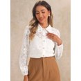 thumbnail image 2 of DARING DIVA Women's Eyelet Hallow Out Lace Sheer Button Down Shirt M White, 2 of 6