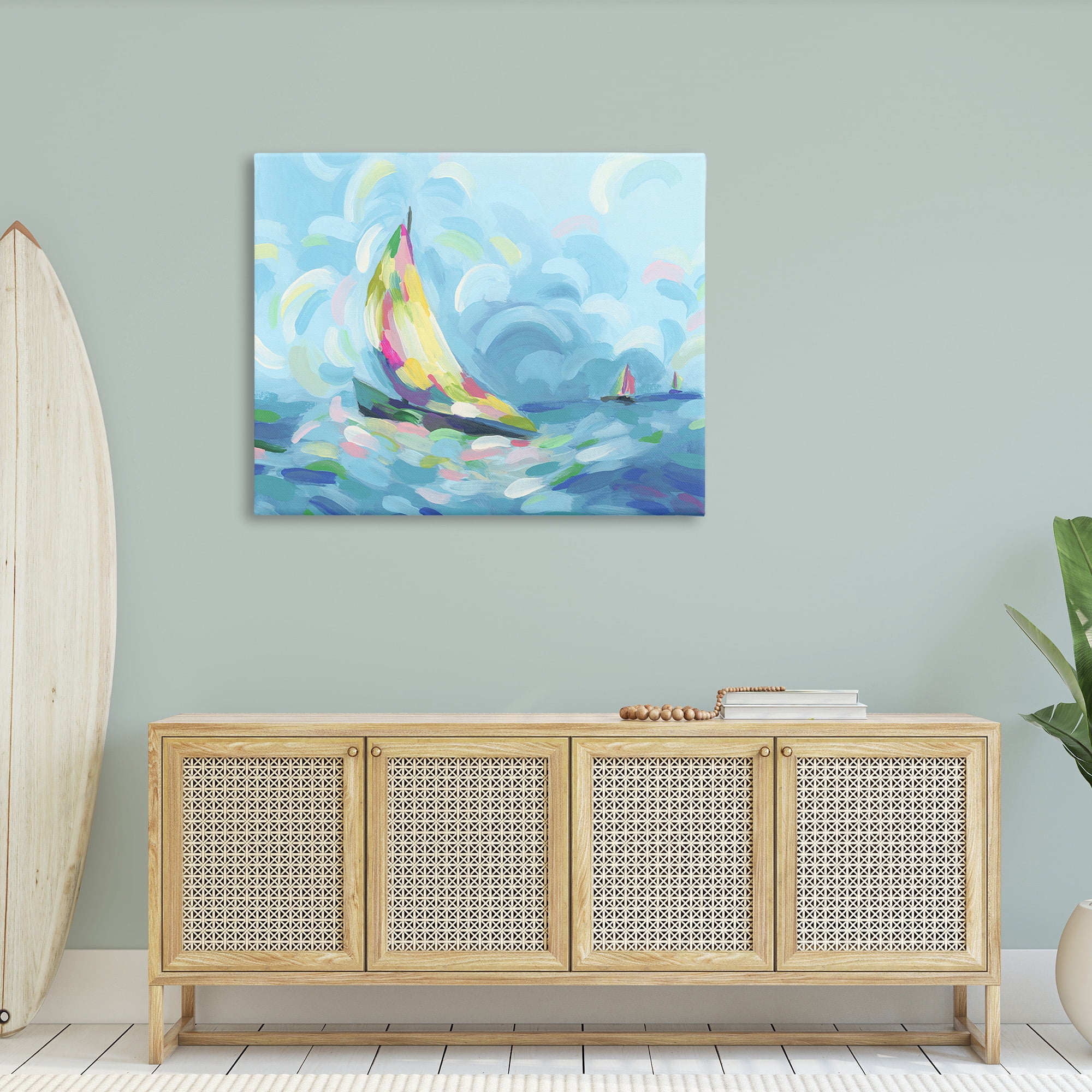 Stupell Industries Abstract Sailboat Scenery Nature Painting Gallery Wrapped Canvas Art Print Wall Art, 48 x 36