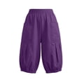 thumbnail image 4 of Noric Women's High Waisted Casual Capri Pants Elastic Waist with Pockets Loose Fit Cropped Boho Beach Cuffed Trousers, 4 of 9