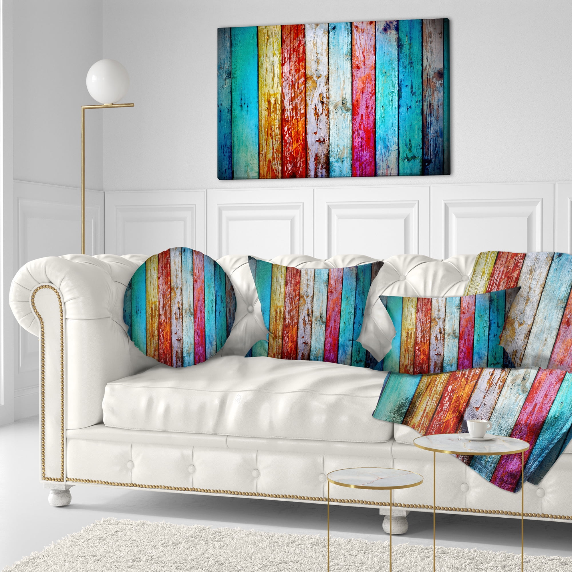 Designart Vintage Wooden Pattern - Contemporary Throw Pillow - 12x20