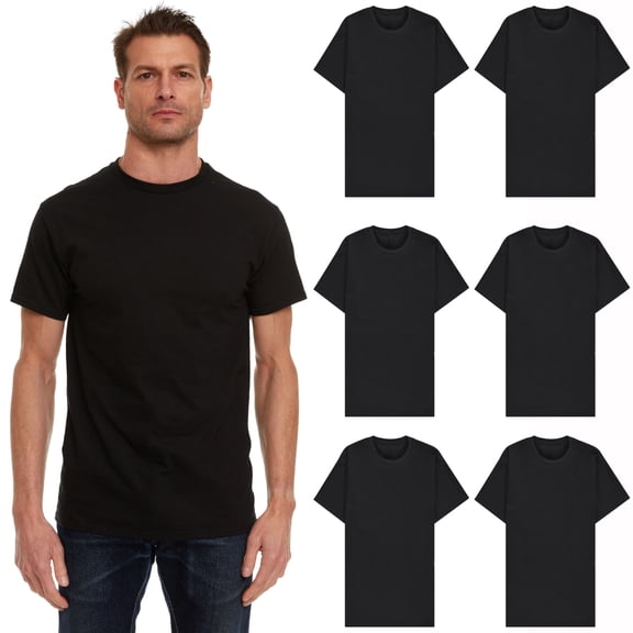 SOCKS'NBULK 6 Pack Mens Cotton Short Sleeve Lightweight T-Shirts, Bulk Crew Tees for Guys, Black Colors Bulk Pack (6X-Large)