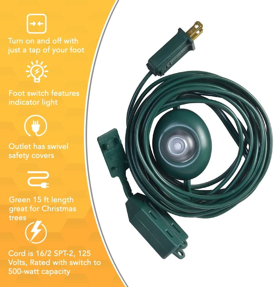 Woods Indoor Extension Cord with Lighted Foot Switch and 3 Outlets