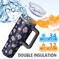 thumbnail image 5 of 40oz Pioneer Flower Floral Print Pattern Insulated Tumbler with Handle, BPA-Free Leak Proof Lid and Straws, Double Wall Vacuum, Hot 12h/Cold 34h, 5 of 6
