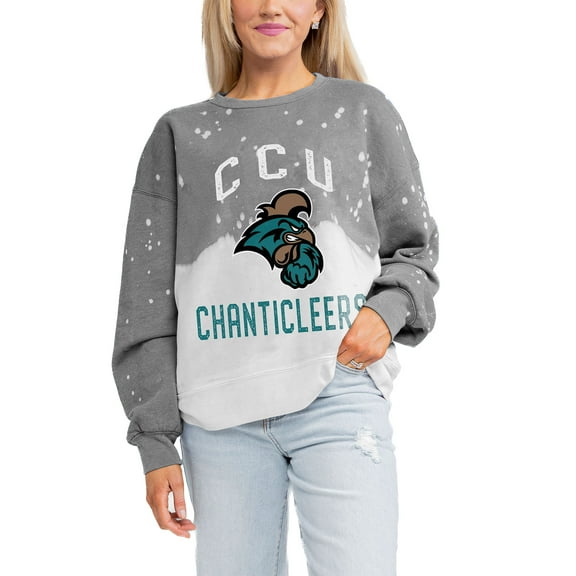 Women's Gameday Couture Gray Coastal Carolina Chanticleers Twice As Nice Faded Crewneck Sweatshirt