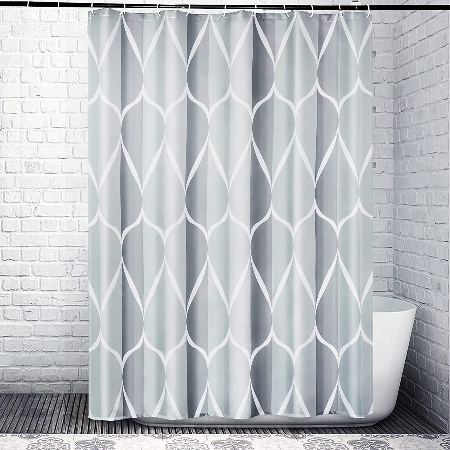 Intensive Mosaic Grey Polyester Shower Curtain including 12 Grey Hook 180cm 180cm 
