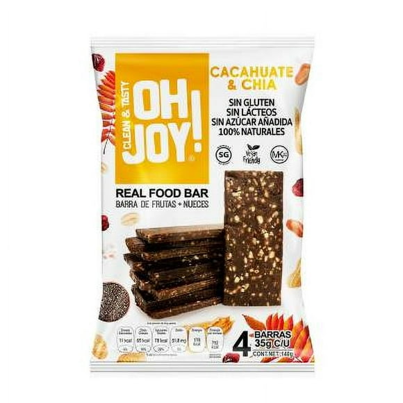 Barra de frutas OH JOY! cacahuate & chia + nueces 4 pzas de 35 g c/u