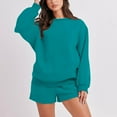 thumbnail image 2 of 2 Piece Womens Sweatsuits Baggy Crewneck Sweatshirt Top and Elastic Waist Shorts Sets Long Sleeve Jogger Outfits (M, Teal Blue), 2 of 7