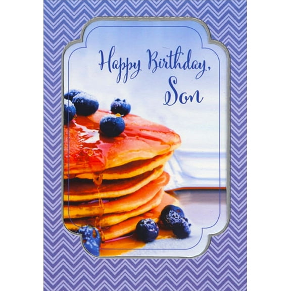 Designer Greetings Pancakes and Blueberries Silver Foil Trim Birthday Card for Son