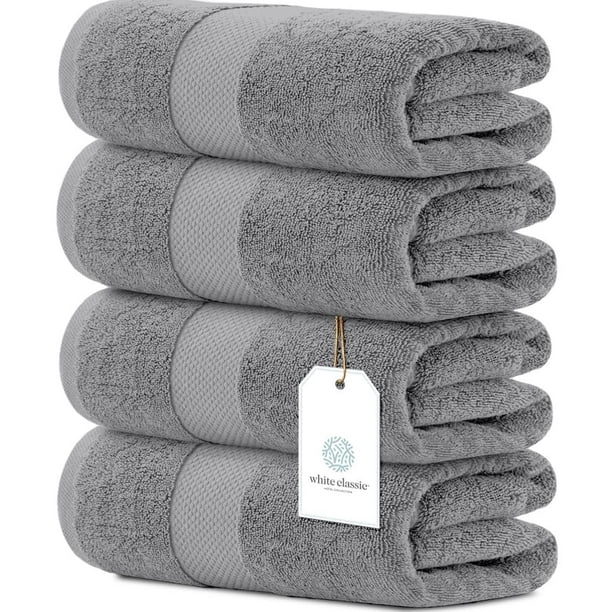 Juego de toallas de baño, color blanco, clásico, lujoso, 700 g/m², algodón, 4 unidades