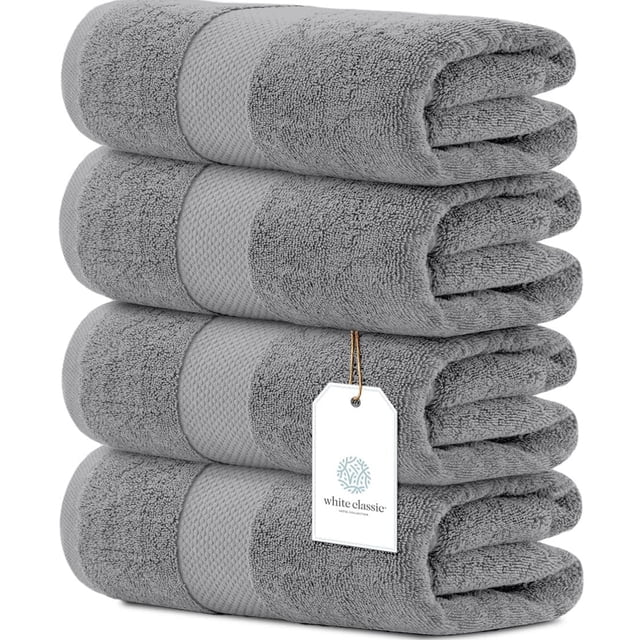 Juego de toallas de baño, color blanco, clásico, lujoso, 700 g/m², algodón, 4 unidades