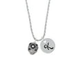 thumbnail image 2 of Delight Jewelry Silvertone Diagonal Banded Barrel with Clear Crystals Spinner Silvertone Script Initial Disc - K - Charm Necklace, 20"+3", 2 of 4