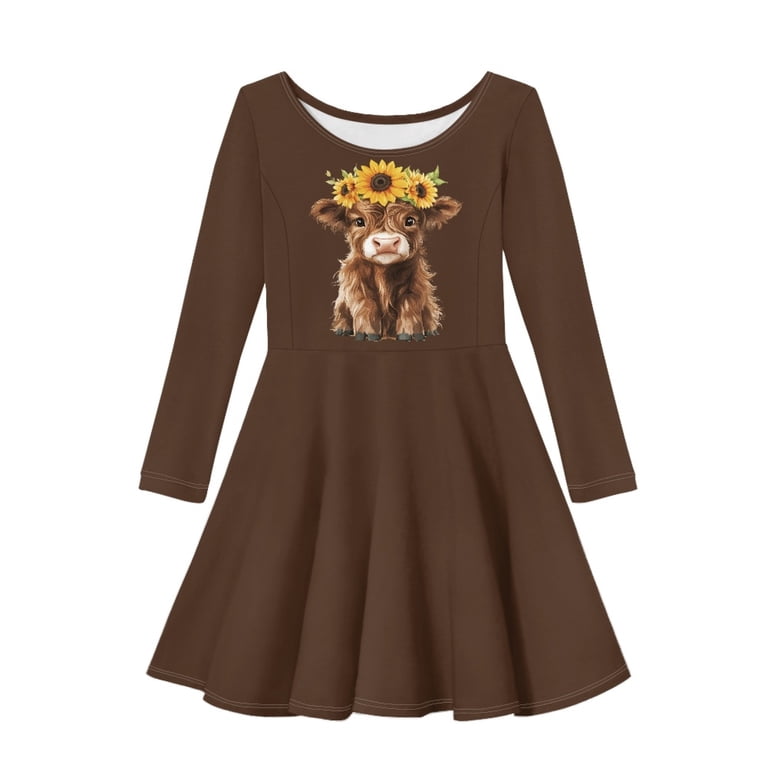 DISNIMO Girl Sunflower Dresses for Girls 3-4 Cow Dress for Girls Brown Dress Kids Long Sleeve Skater Dress Girls School Skater Dress Child Mini Dress Girls Kids Dress Fall Girls Soft Dresses - DISNIMO Girl Sunflower Dresses for Girls 3-4 Cow Dress for Girls Brown Dress Kids Long Sleeve Skater Dress Girls School Skater Dress Child Mini Dress Girls Kids Dress Fall Girls Soft Dresses -