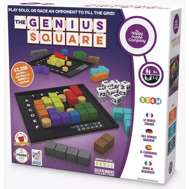 The Genius Square – Game of the Year Award Winner! 60000+ Solutions STEM Puzzle Game! Roll the Dice & Race Your Opponent to Fill The Grid by Using Differe