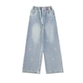 thumbnail image 2 of YUEHUA girls wide leg jeans size 12, Girls Floral Embroidered Wide Leg Pants Fashion Trousers Light Wash Denim Jeans For Girls Casual Boho Retro Style Comfortable Everyday Wear, 2 of 8