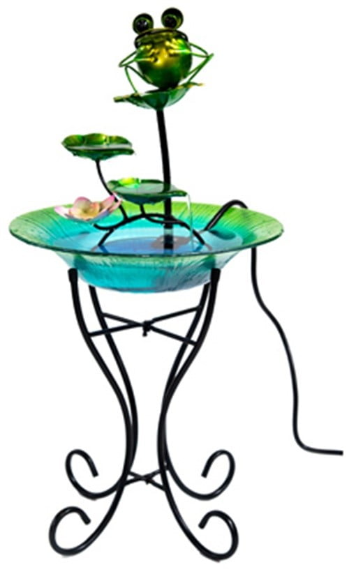 CTM INTERNATIONAL GIFTWARE Birdbath with Fountain, Glass Metal, 15-In. by Ctm International Giftware