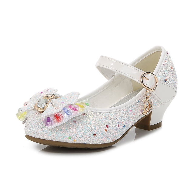 Zapatos de tacón alto para niñas Zapatos de otoño con lentejuelas Zapatos de princesa de cuero para niñas pequeñas y medianas Zapatos de estudiante