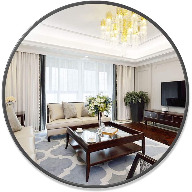 Neutype 30'' Wall Round Mirror, Modern Industrial Glossy ...
