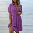 thumbnail image 5 of Guieoi Summer Dresses for Women Cotton-Linen Collared Short-Sleeve Cropped Button-Down Dress Purple XXL, 5 of 9