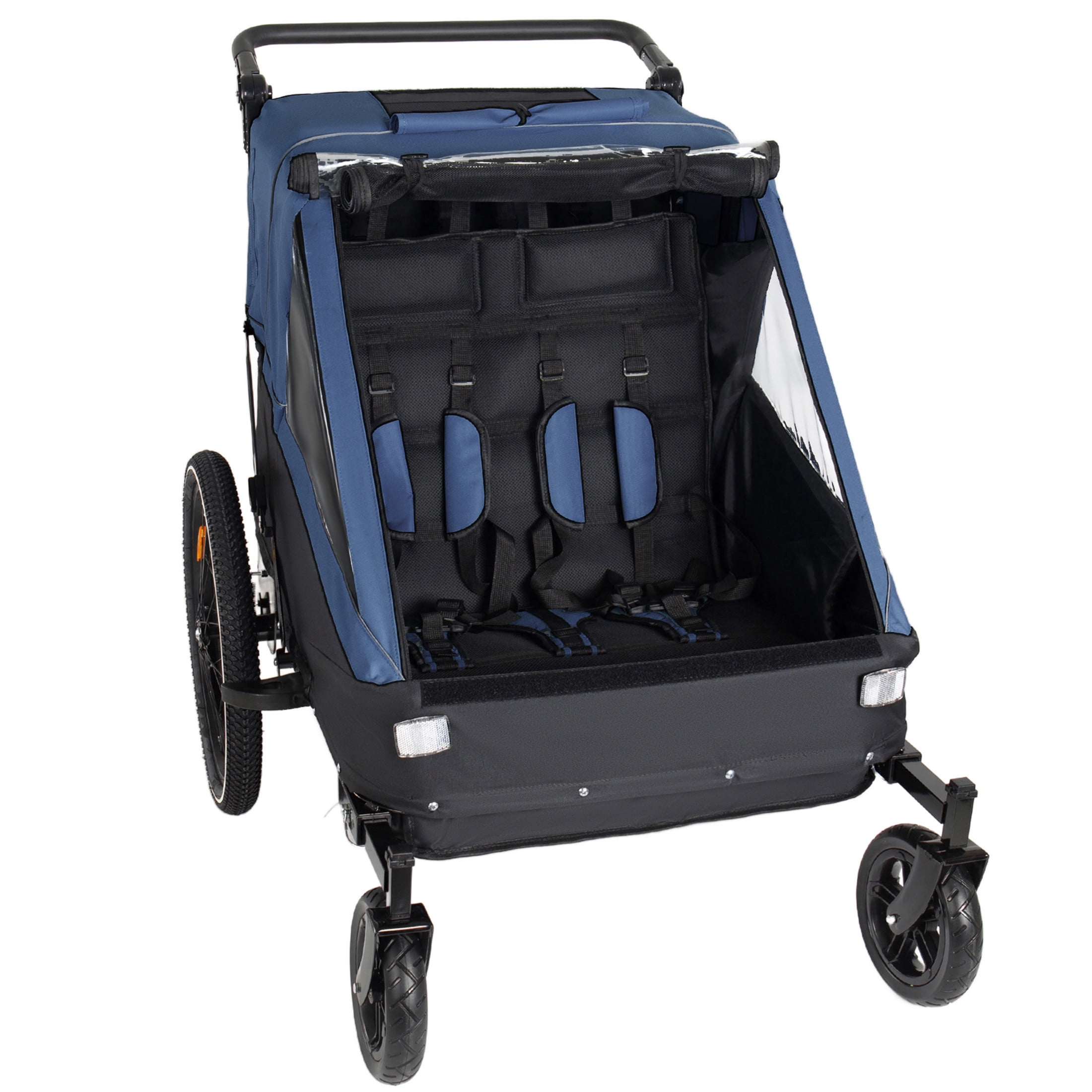 Noble House 2-in-1 Kids Bike Trailer & Jogging Stroller for 1 to 2 Children, Foldable Compact Storage Bags, Dark Blue