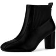 thumbnail image 1 of BLISSFUL STEP Women's Chelsea Square Toe Block Heels Boots, 1 of 7