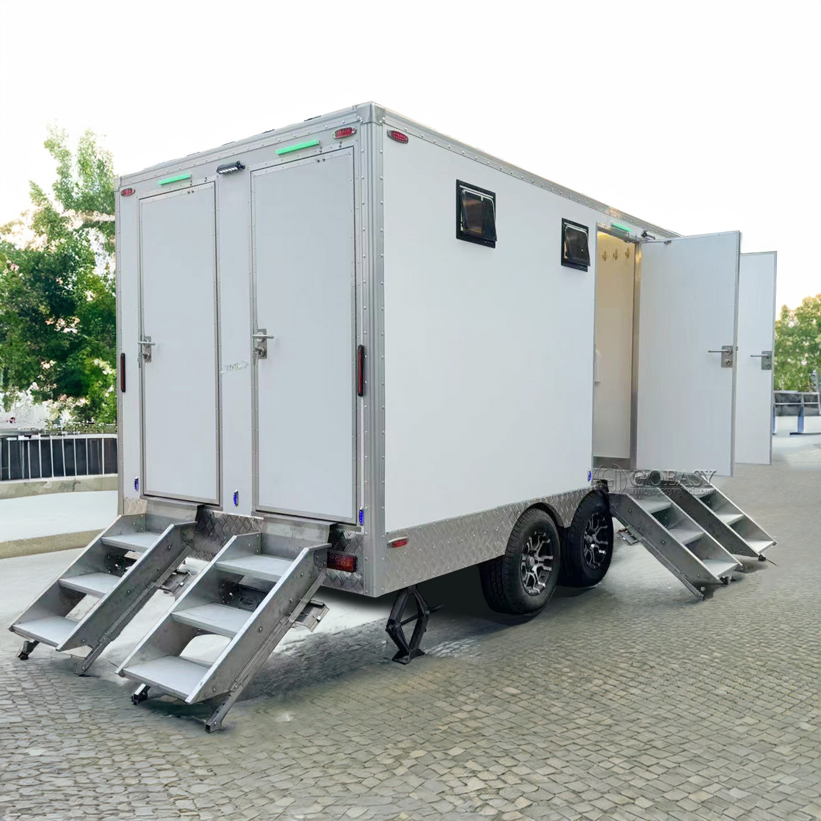 Goeay Vehicle 4-Stall Portable Restroom Trailer Luxury Portable Bathroom Trailer Mobile Toilet Trailer Portable Restroom Outdoor Camping Bathroom Truck Camping Toilet for Car