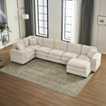 thumbnail image 3 of HD JUNTUNKOR Oversized Modular Corduroy U-Shaped 7 Seat Sectional Sofa Couch with Ottoman and 3 Pillows for Living Room, Beige, 3 of 11