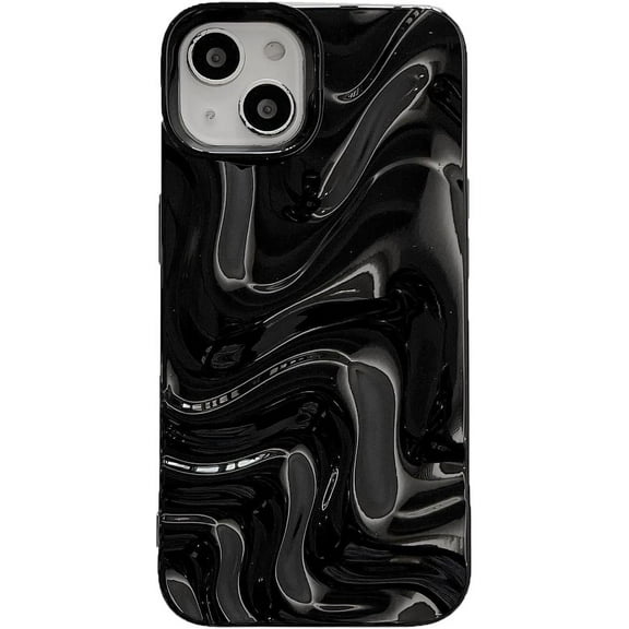 3D Wave Shape Water Ripple Candy Color Soft for iPhone Case (Black,iPhone 14 Pro)