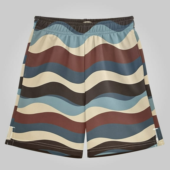 Boys' Athletic Shorts - Thick Polyester, Loose Fit, Full Print - Casual, Streetwear,Wavy