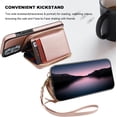 thumbnail image 5 of RFID Blocking Wallet Case for iPhone 14 Pro Max, Adjustable Crossbody Zipper Purse Case Card Holder with Kickstand Detachable Wrist Strap, PU Leather Flip Folio Case 6.7 Inch 5G (Rose Gold), 5 of 17