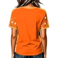thumbnail image 3 of Yuncity Womens Shirts Halloween Pumpkin Graphic Print Tees Summer Fall V Neck Baseball Short Sleeve T-Shirts Casual Loose Fashion Tshirt Size M Orange, 3 of 5