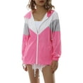 thumbnail image 3 of Women Lightweight Long Sleeve Hooded Jacket Color Block Waterproof Casual Utility Outwear, 3 of 8