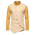 thumbnail image 2 of Men's Long Sleeve Dress Shirt Retro Slim Fit Asymmetric Button Stand Blouses Irregular Hem Business Golf Tops, 2 of 10