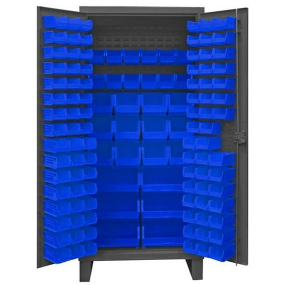 Durham HDC36-126-5295 12 Gauge Recessed Door Style Lockable Heavy Duty Cabinet with 126 Red Hook on Bins, Gray - 36 in.