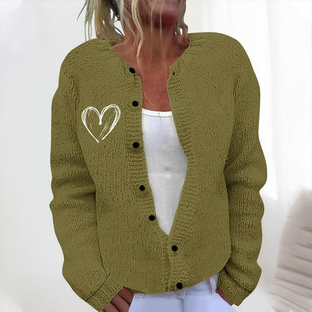 Cárdigan de punto con estampado informal para mujer, abrigo con botones