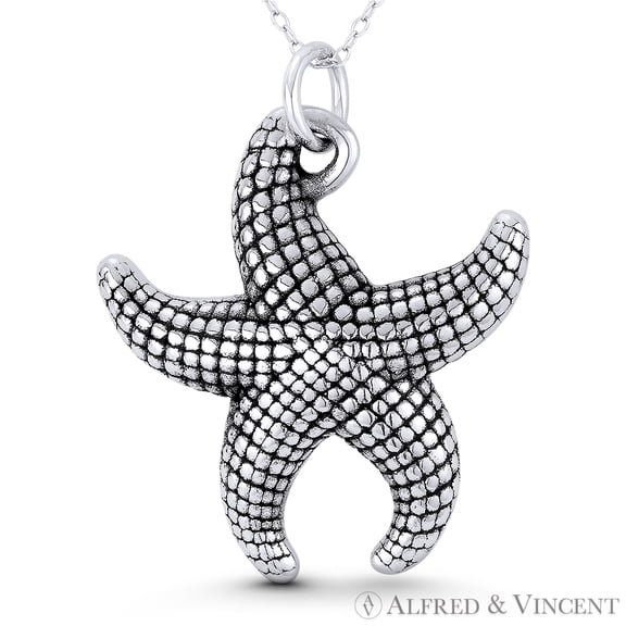 Starfish Ocean Sealife Charm 41x33mm (1.6x1.3in) Pendant in Oxidized .925 Sterling Silver