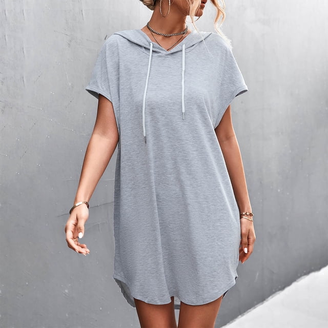 SMihono Robes Bohèmes d'Été Femmes Grande Taille Mode Femmes Été Manches Courtes Aguichant Bandage Décontractée Chapeau Uni Robe Mini
