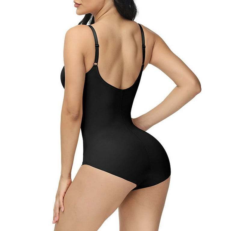 Women's Shapewear Bodysuits Solid Suspender Button Chest Support Crotch  Body Shapers Black M