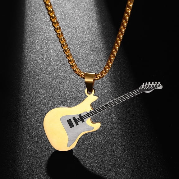 Neck Chain Guitar Necklaces & Pendants For Women/Men Hip Hop 14K White Gold Jewelry Women Rock Musical Necklaces