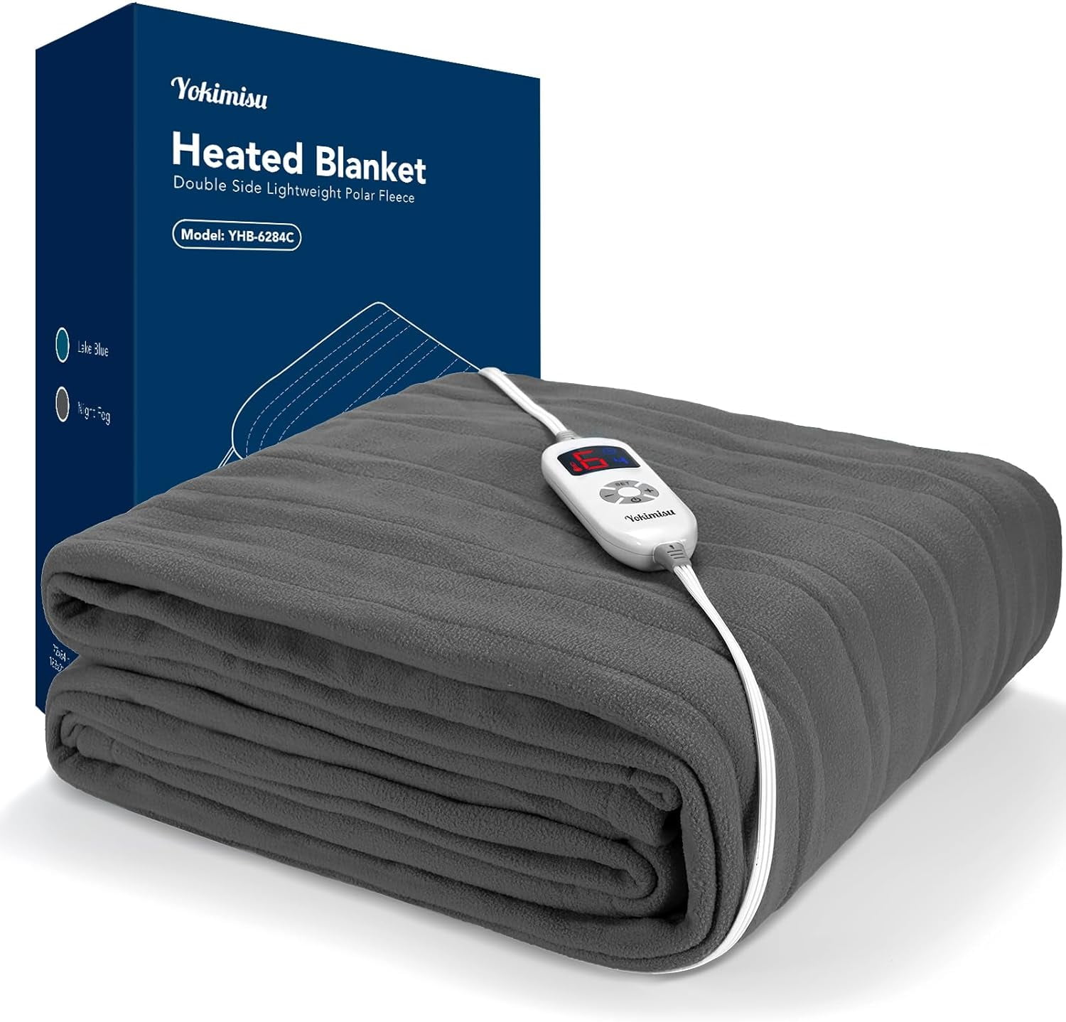 Yokimisu Electric Heated Blanket 62 x 84 Polar Fleece Twin Size  Lightweight Cozy Ultra-Warm Premium Microfiber Snap Lap Blankets with 10  Hour Auto-Off 6 Heating Levels, Grey 