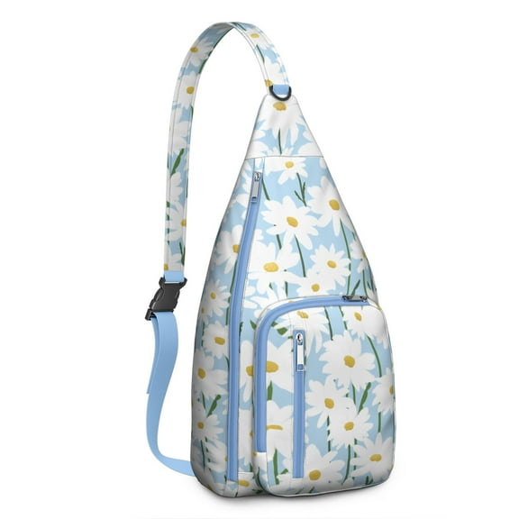 White Daisy Sling Backpack - Clean Floral Aesthetic Crossbody Bag, Anti-Theft for Students