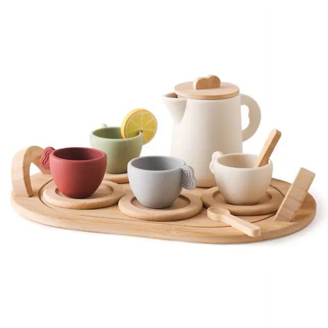 Wooden Simulation Afternoon Tea Toy Set Kids Silicone Kitchen and Tea Set Model Cosplay Play House Montessori Educational Toys