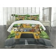 thumbnail image 3 of Ambesonne Zoo Quilted Bedspread Set 3 Pcs, Animals Balloons Bus Travel, Queen Size, Multicolor, 3 of 5