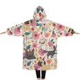 thumbnail image 2 of Oversized Wearable Blanket Hoodie,Pug Dogs with Pioneer Flower Sherpa Blanket Hoodie with Super Pockets,Super Warm Fuzzy Pullover for Women & Men, 2 of 6
