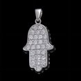 thumbnail image 2 of 925 Sterling Silver Rhodium Plated Hamsa with CZ's Pendant Necklace 18 inch Link Chain, 2 of 2