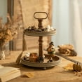 thumbnail image 4 of Hanobe Farmhouse Wooden Two Tiered Tray Stand:  2 Tier Trays Decor Wood for  Kitchen Island Decor Home Decor Living Room Coffee Table Centerpieces（Brown）, 4 of 12