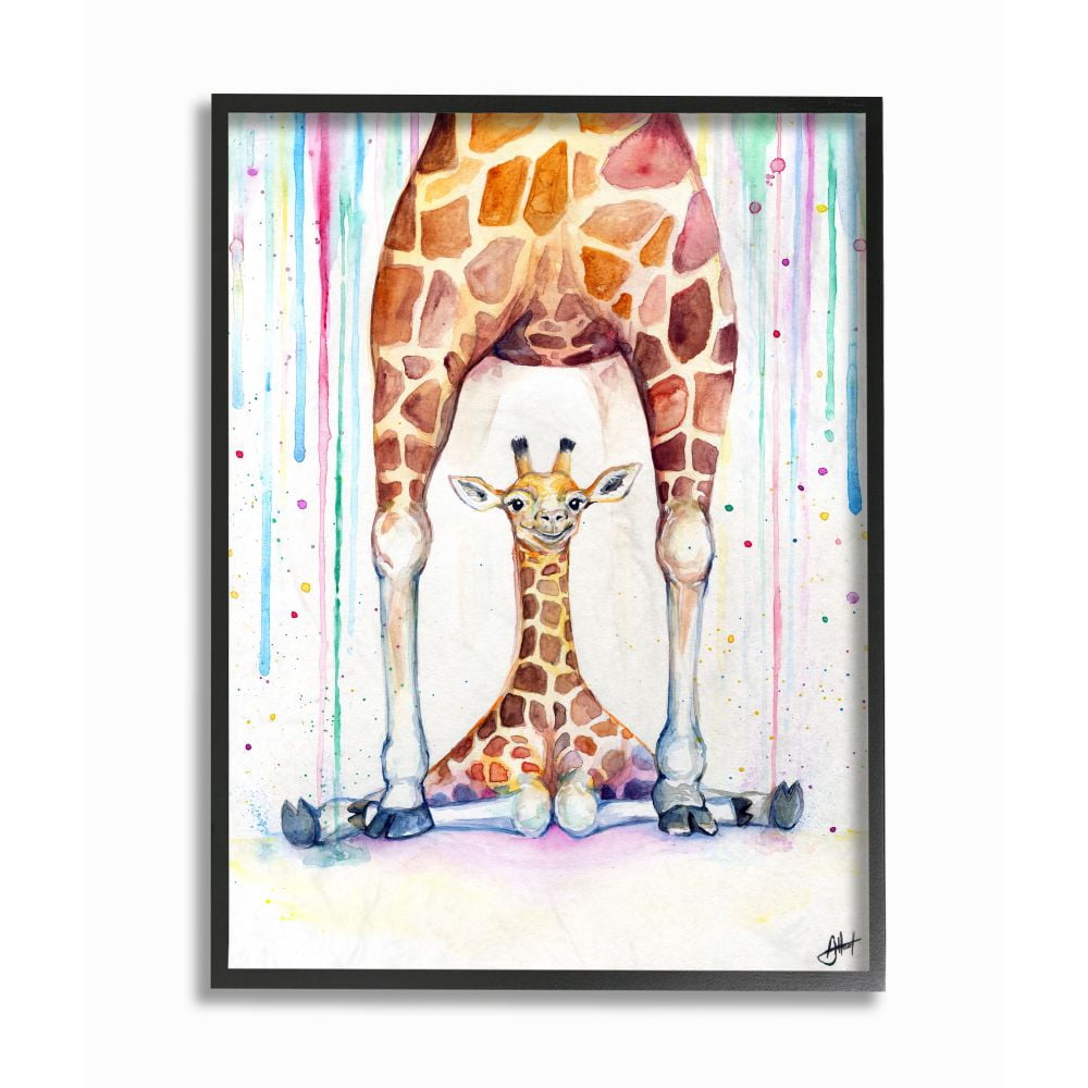 Stupell Industries Colorful Cute Giraffe Family Animal Watercolor Painting Framed Wall Art by Marc Allante